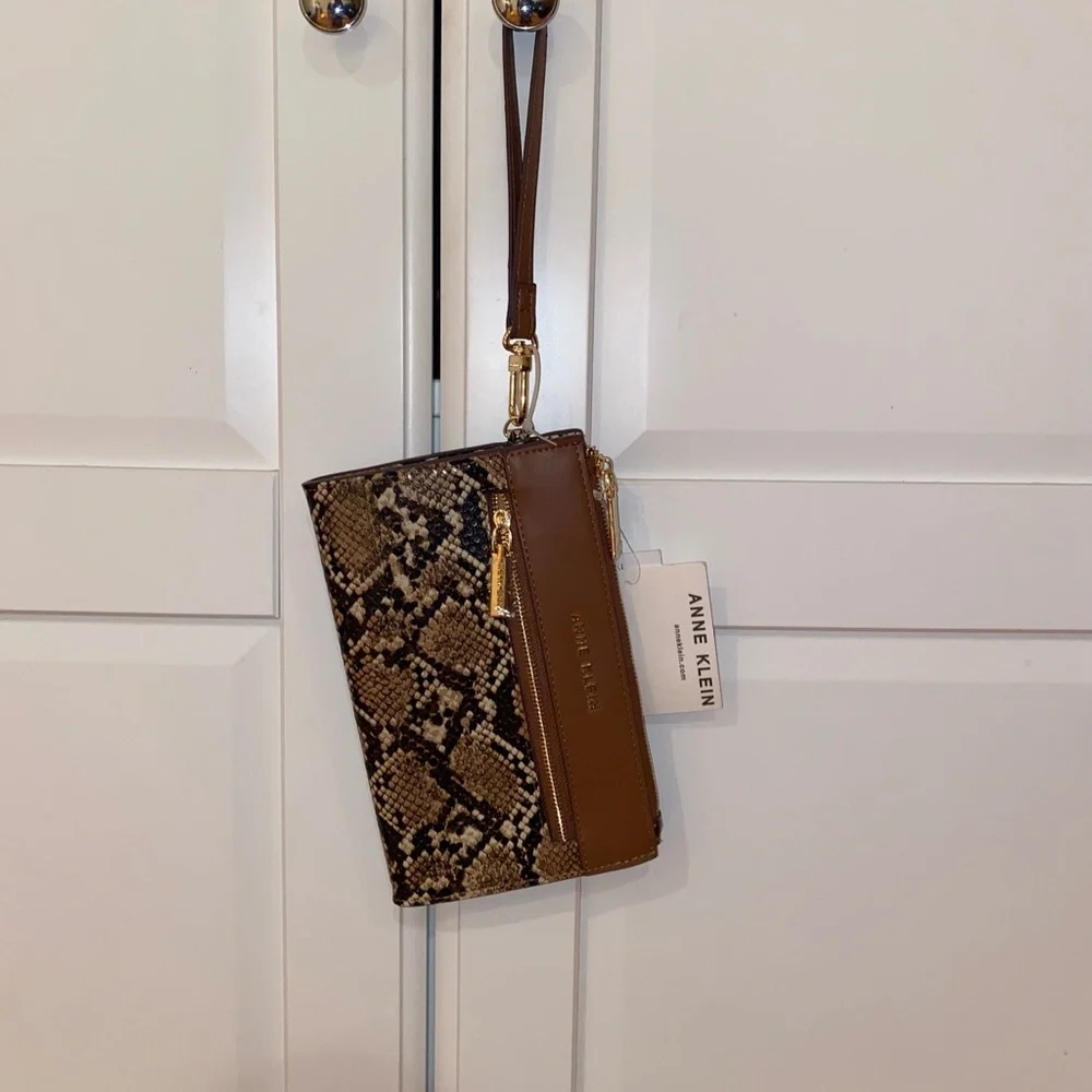 Anne Klein Brown Wristlet Wallet, Faux Snake Skin Design